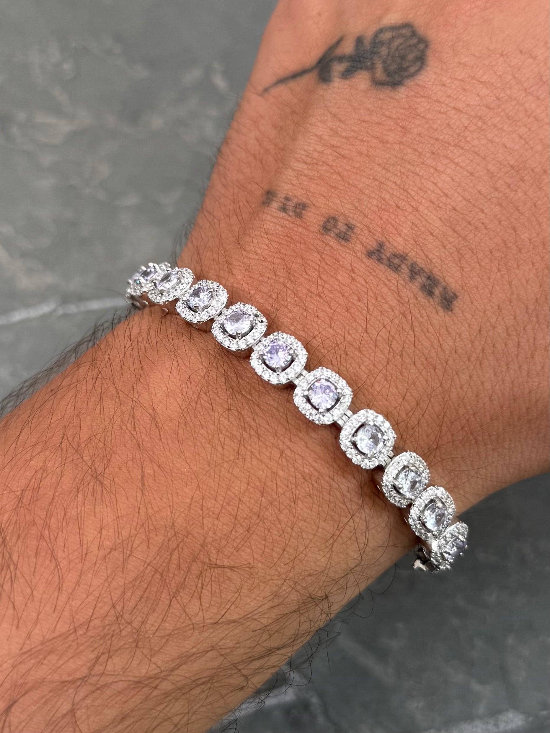 Pulso Tenis con Swarovski Morado y Blanco 19.4gr / 16cm / 7.7mm — Plata 925