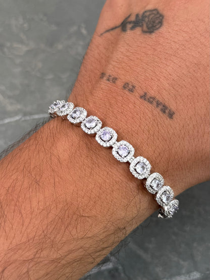 Pulso Tenis con Swarovski Morado y Blanco 19.4gr / 16cm / 7.7mm — Plata 925