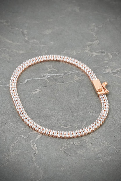 Pulso tenis doble hilera con swarovski blanco 5.9gr / Largo 17.5cm / Oro Rosado italy +3 B