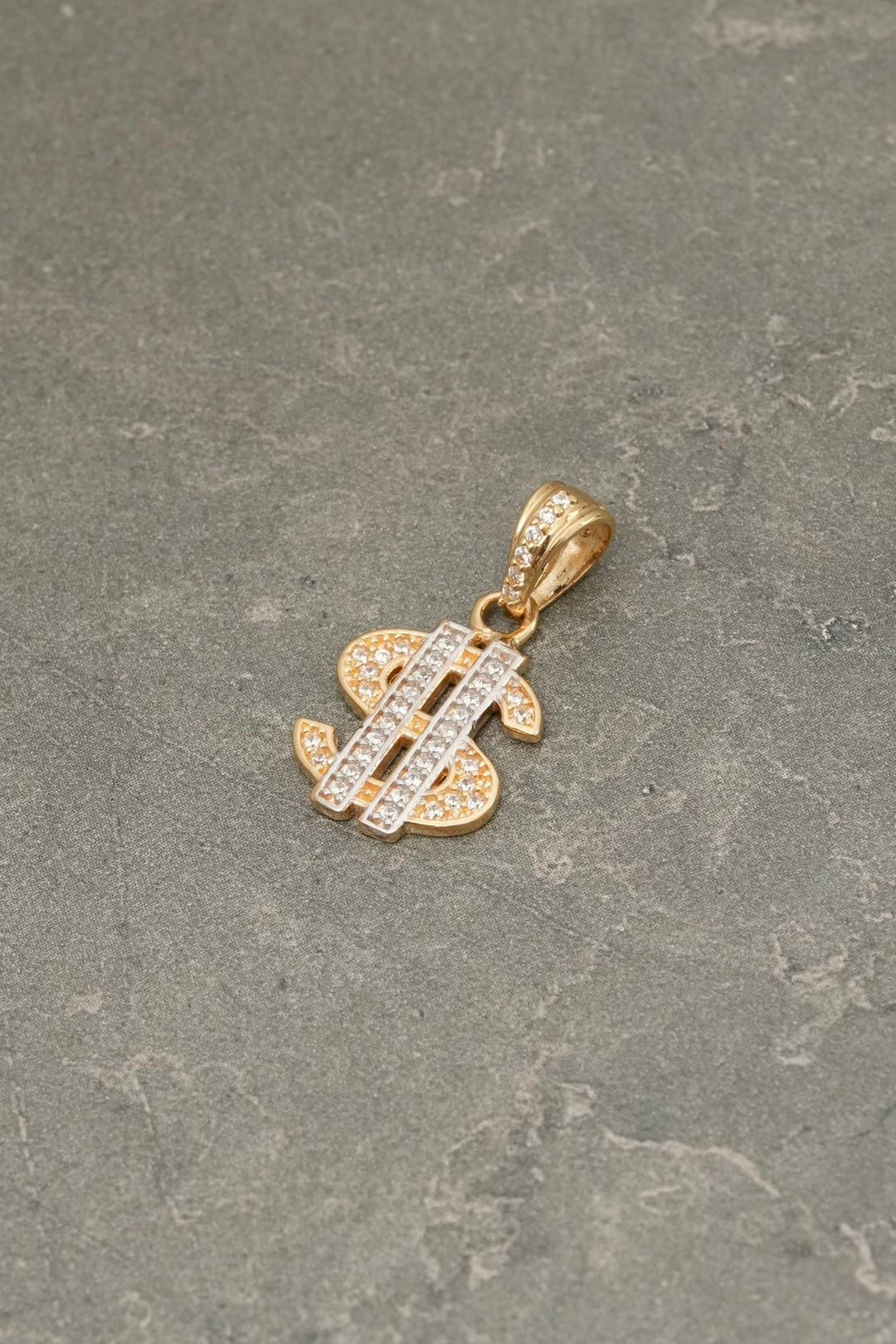Dije signo peso con swarovski blanco 2.7gr / Largo 3cm — Oro Amarillo