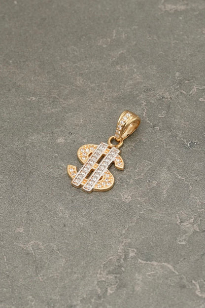 Dije signo peso con swarovski blanco 2.7gr / Largo 3cm — Oro Amarillo