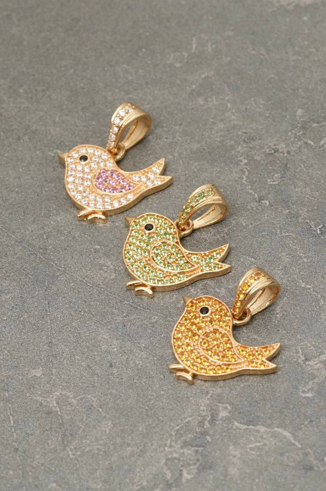 Dije pajaro con swarovski verde 1.65gr / Largo 2cm — Oro Amarillo