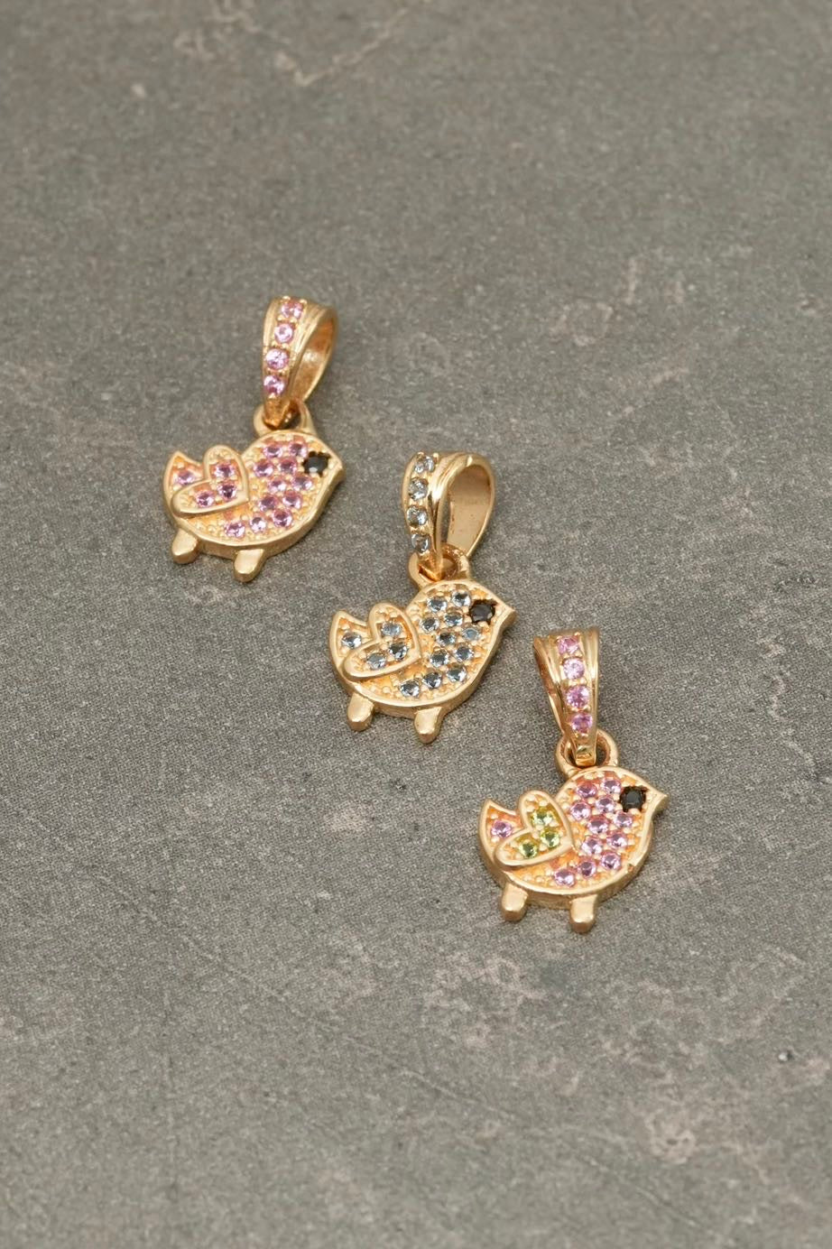 Dije pajaro con swarovski rosado 0.9gr / Largo 1.5cm — Oro Amarillo