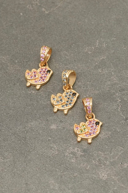 Dije pajaro con swarovski rosado 0.9gr / Largo 1.5cm — Oro Amarillo