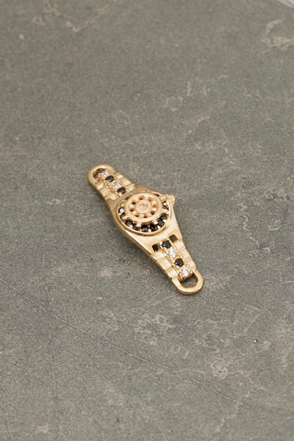 Herraje timon con swarovski negro y blanco 1.9gr / Largo 2.7cm / Oro Amarillo Nac B