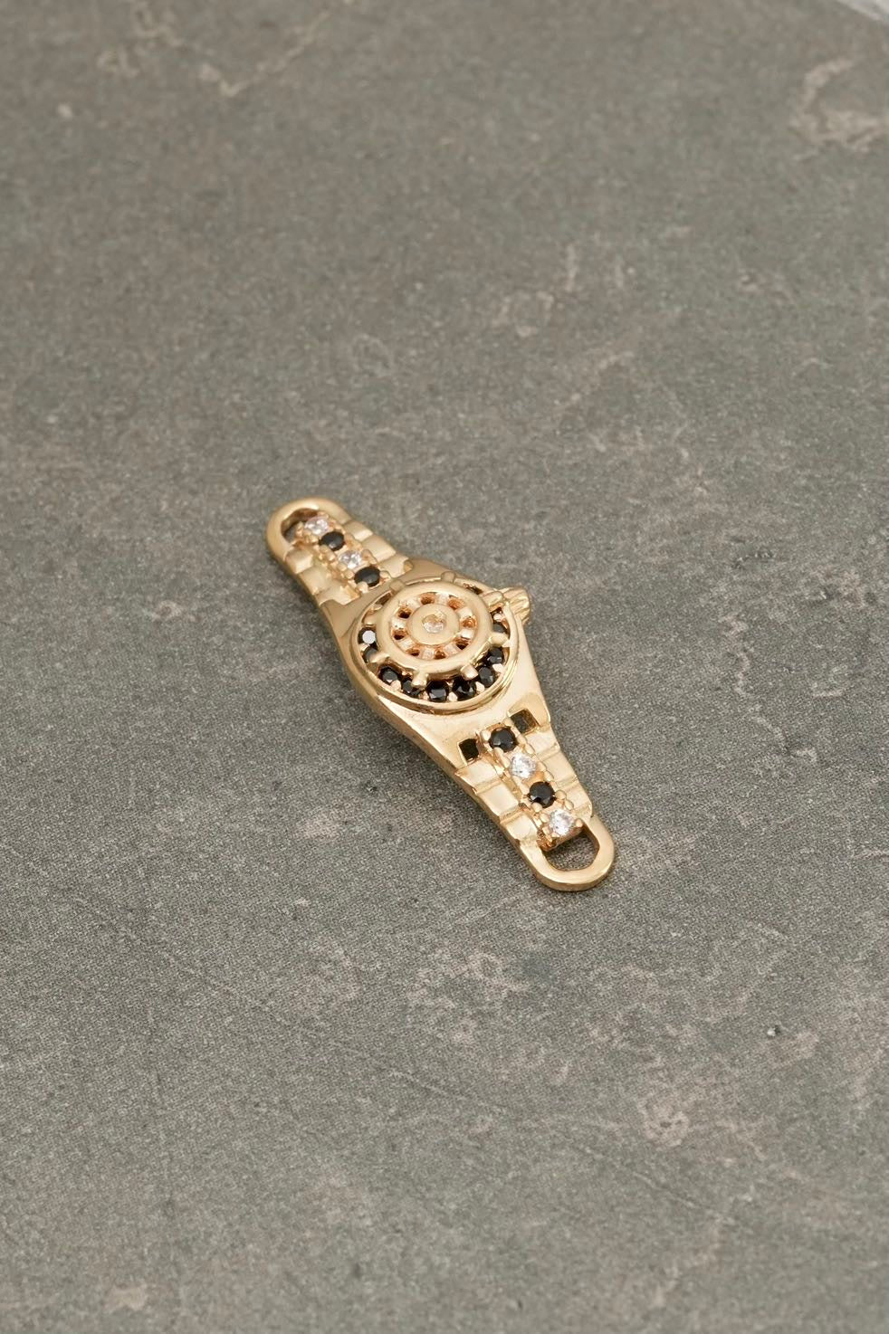 Herraje timon con swarovski negro y blanco 1.9gr / Largo 2.7cm / Oro Amarillo Nac B