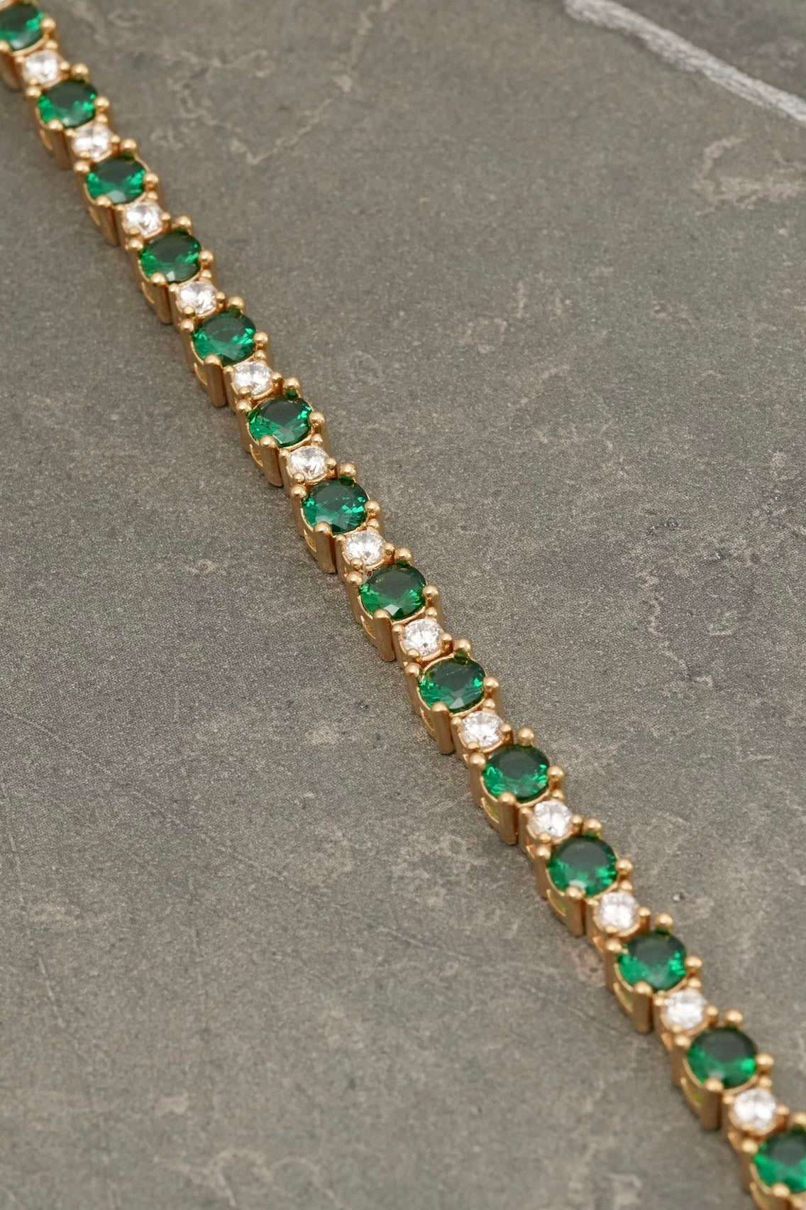 Pulso tenis con swarovski blanco y verde 19.9gr / Largo 18cm / Oro Amarillo Nac M