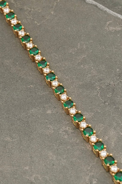 Pulso tenis con swarovski blanco y verde 19.9gr / Largo 18cm / Oro Amarillo Nac M