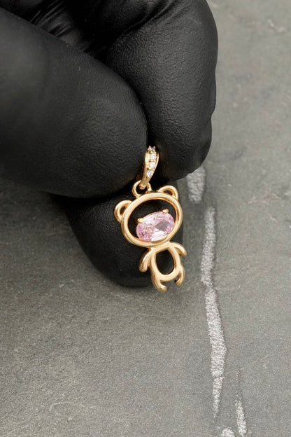Dije oso con swarovski rosado 1.7gr / Largo 2.2cm — Oro Amarillo