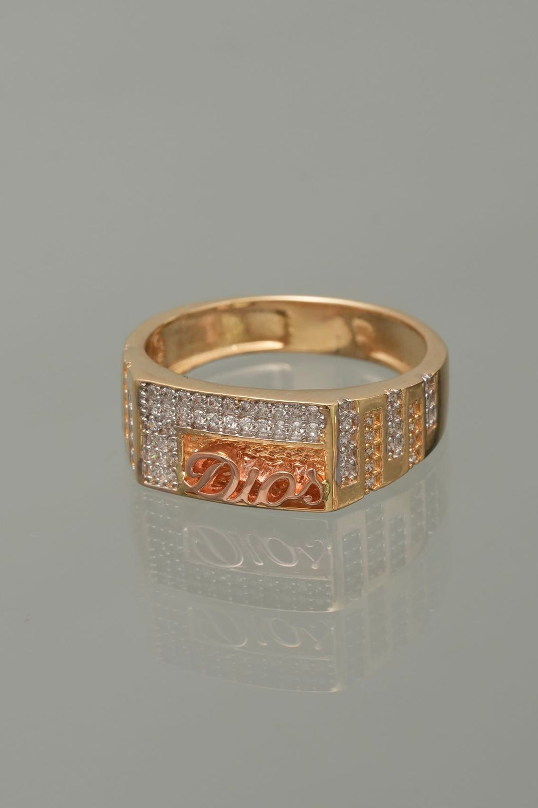 Anillo Dios con swarovski blanco 7gr / Talla 9 3/4 — Dos Oros