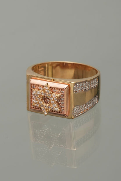 Anillo estrella de david con swarovski blanco 8.7gr / Talla 10 1/2 / Dos Oros Nac M