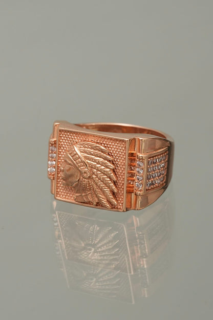 Anillo indio con swarovski blanco 11.05gr / Talla 8 1/2 — Oro Rosado