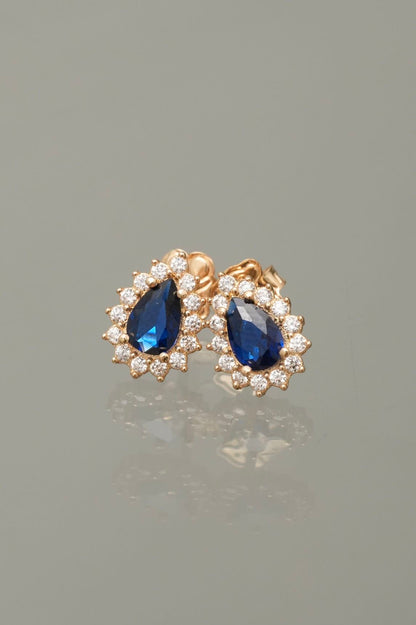 Topos gota con swarovski azul y blanco 2gr / Largo 1.0cm — Oro Amarillo