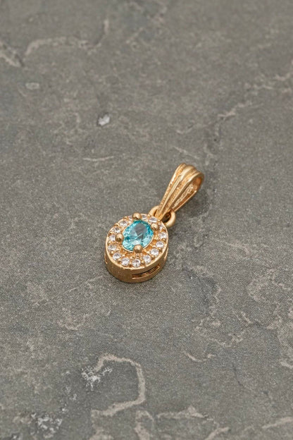 Dije con swarovski azul y blanco 1.1gr / Largo 1.5cm — Oro Amarillo