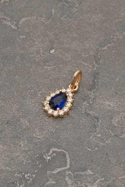 Dije lagrima con swarovski azul y blanco 0.75gr / Largo 1.5cm — Oro Amarillo