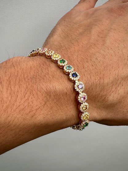 Pulso tenis con swarovskis multicolor 14.75gr / Largo 17.5cm / Oro Amarillo Nac M