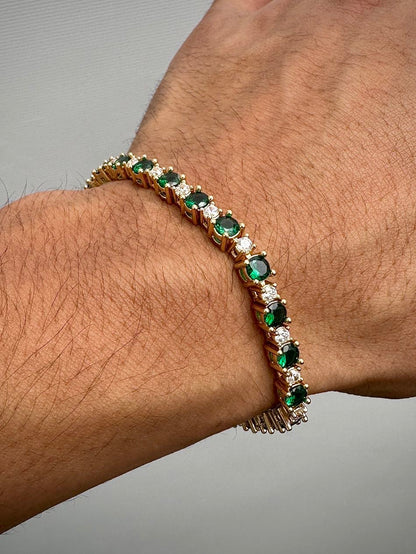 Pulso tenis con swarovski blanco y verde 19.9gr / Largo 18cm / Oro Amarillo Nac M