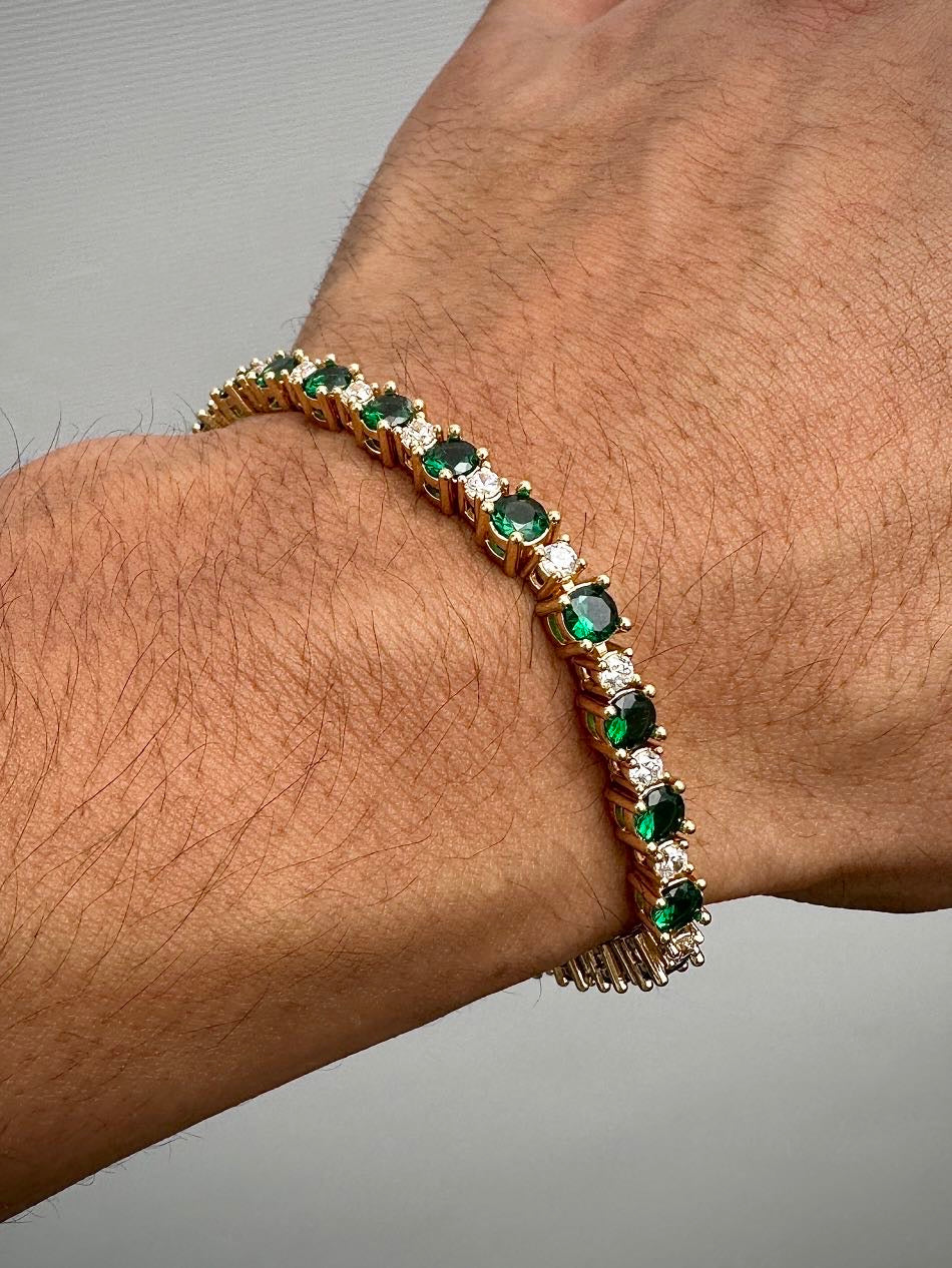 Pulso tenis con swarovski blanco y verde 19.9gr / Largo 18cm / Oro Amarillo Nac M