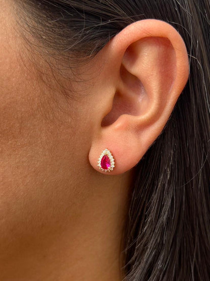 Topos gota con swarovski fuCsia y blanco 1.75gr / Largo 1cm — Oro Amarillo
