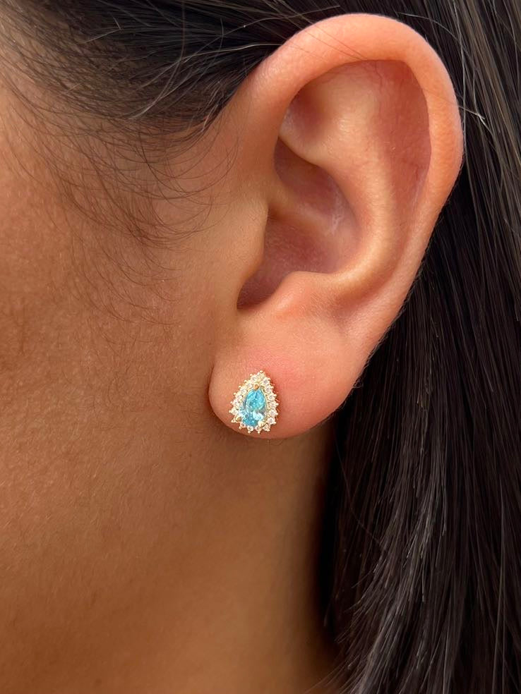 Topos gota con swarovski Azul y blanco 1.8gr / Largo 1cm — Oro Amarillo
