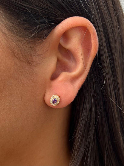 Topos con swarovski morado y blanco 2.25gr / Largo 0.7cm — Oro Amarillo
