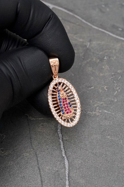 Dije virgen de guadalupe con swarovski multicolor 3.4gr / Largo 3.2cm — Oro Rosado