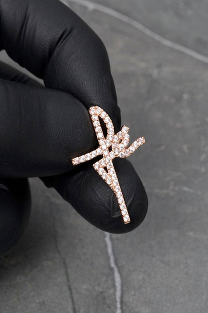 Dije fe con swarovski blanco 1.9gr / Largo 2.7cm — Oro Rosado
