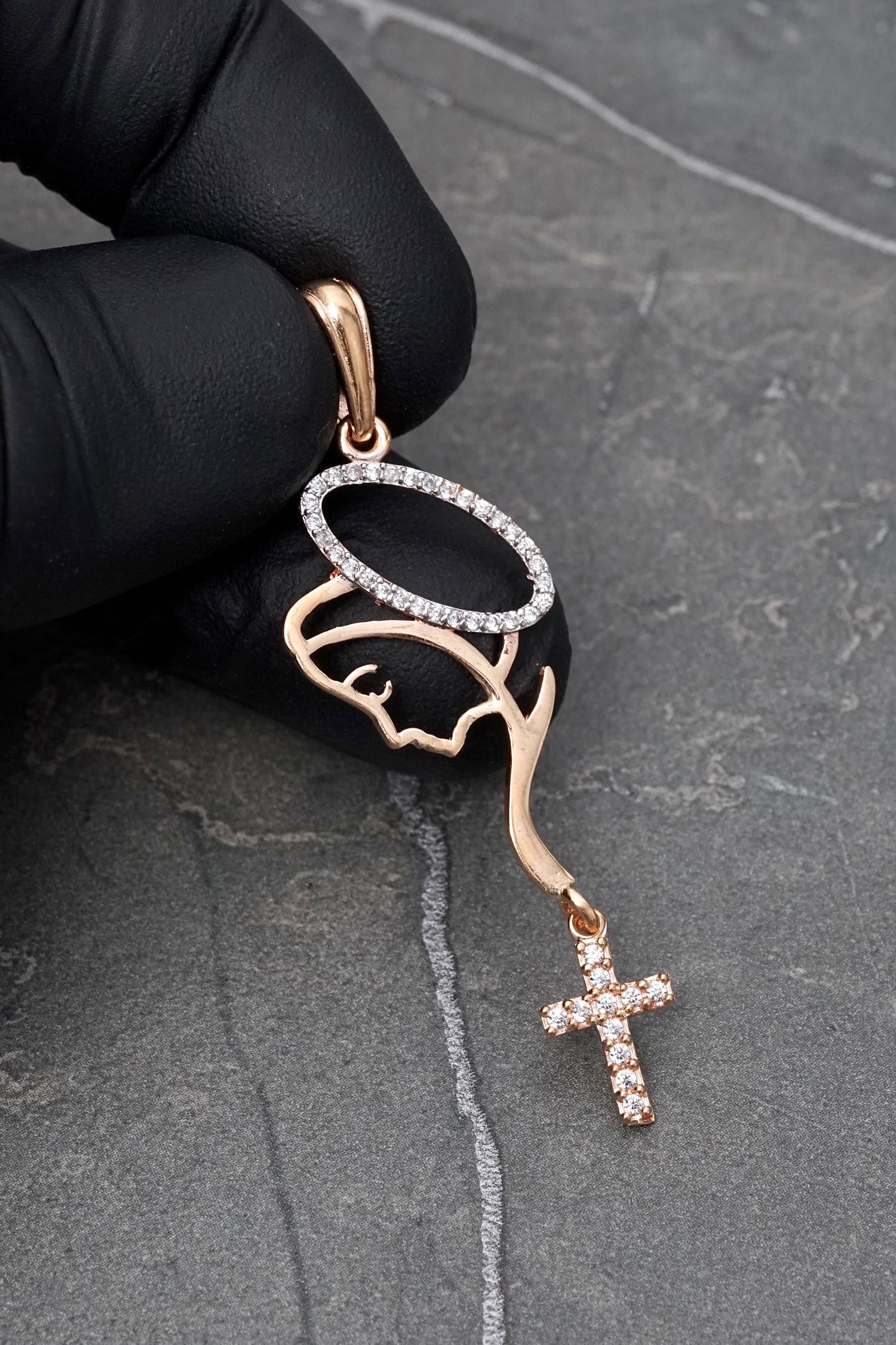 Dije virgen maria con swarovski blanco 2.3gr / Largo 5.4cm — Oro Rosado
