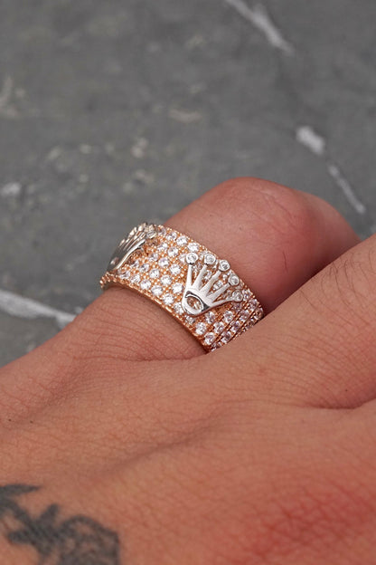 Anillo corona rx con swarovski blanco 6.35gr / Talla 5 1/2 / Dos Oros Nac*