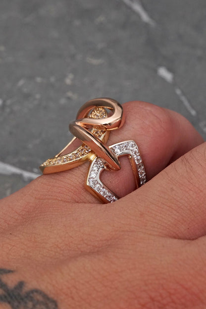 Anillo rustico con swarovski blanco 7.45gr / Talla 7 1/4 / Dos Oros Nac*