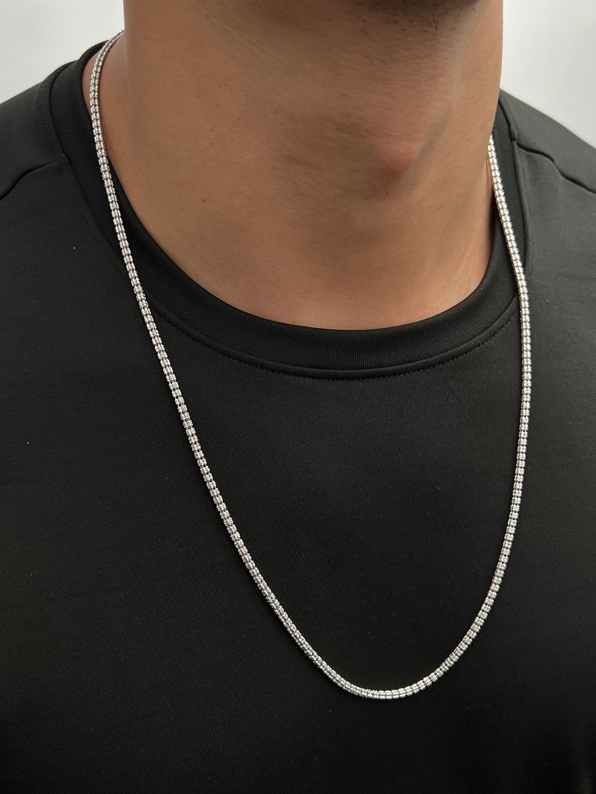 Cadena canutillo diamantada 23.6gr / Largo 70cm / Oro Blanco italy +4 B