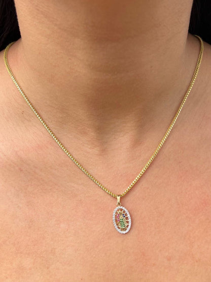 Dije virgen de guadalupe con swarovski multicolor 1.6gr / Largo 2.6cm — Oro Amarillo