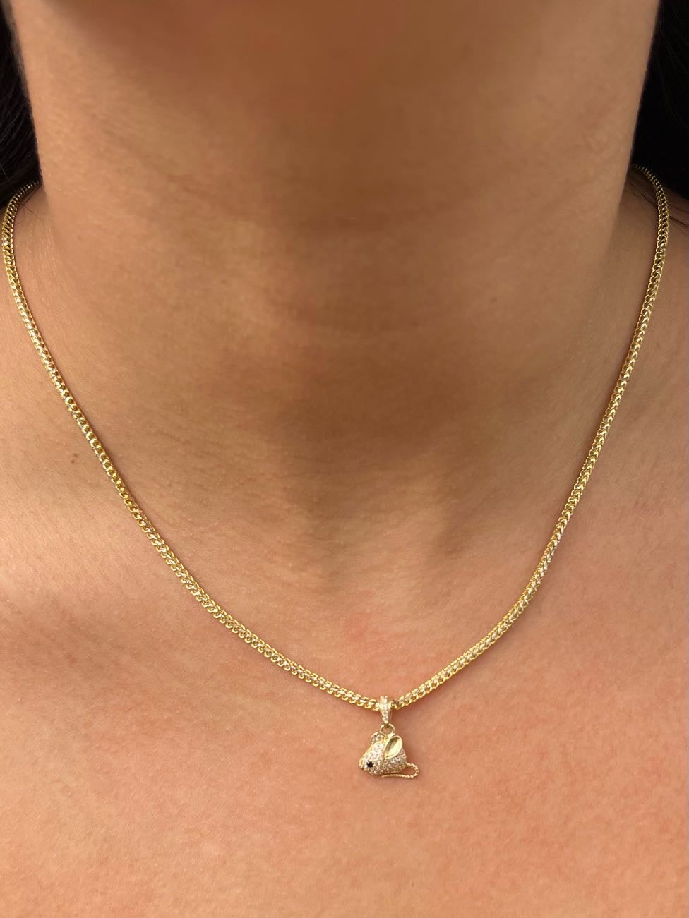 Dije raton con swarovski blanco 1.2gr / Largo 1.5cm — Oro Amarillo