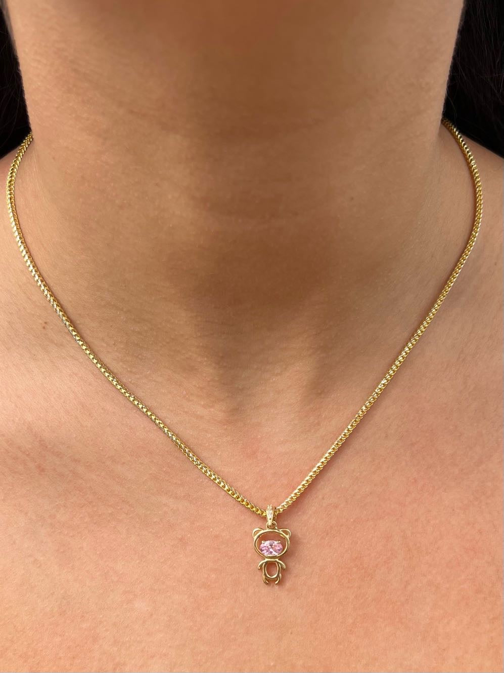 Dije oso con swarovski rosado 1.7gr / Largo 2.2cm — Oro Amarillo