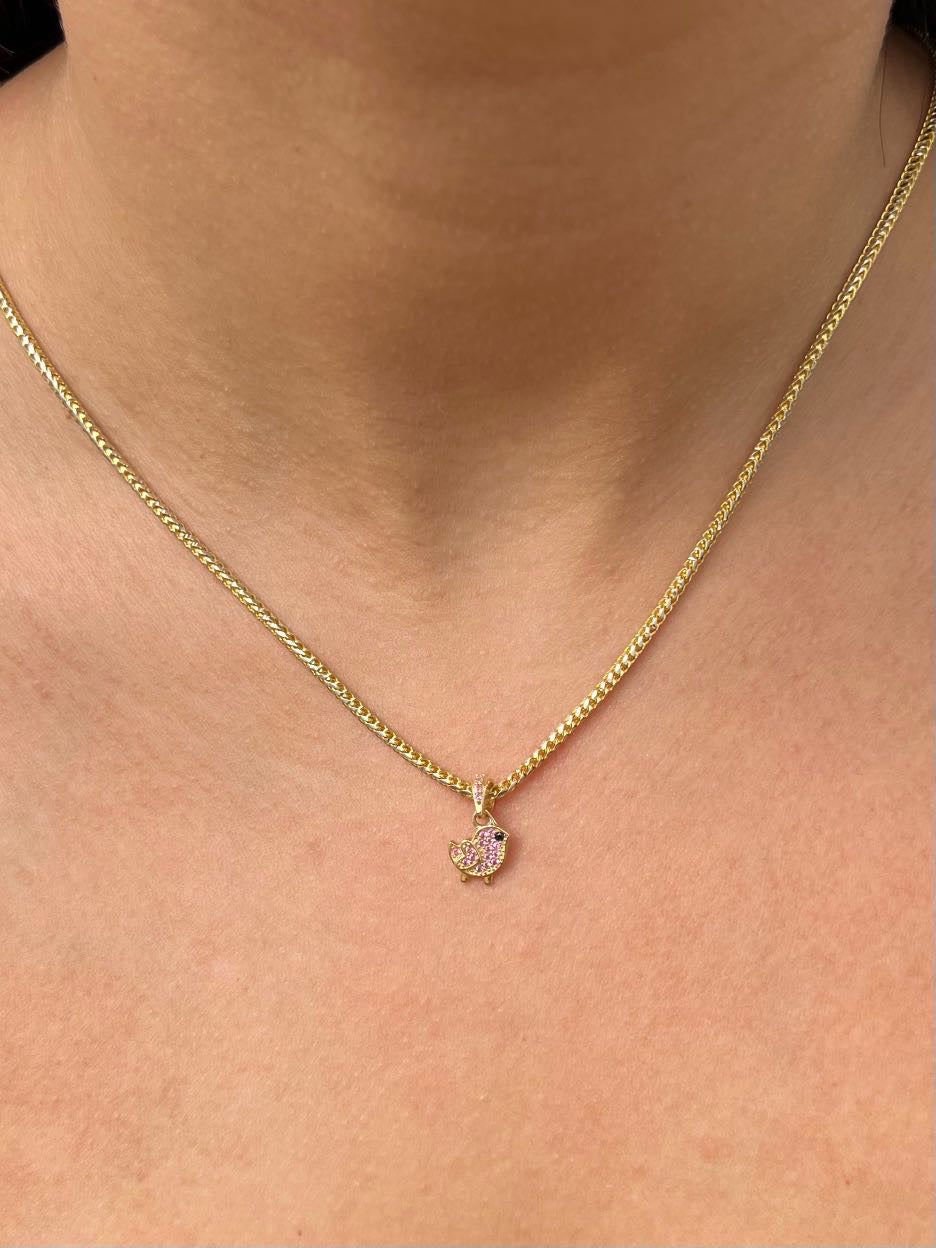 Dije pajaro con swarovski rosado 0.9gr / Largo 1.5cm — Oro Amarillo