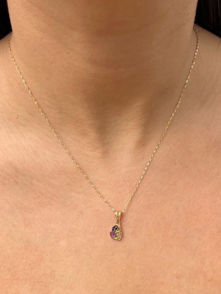 Dije capibara con swarovski naranjado y fucsia 0.8gr / Largo 1.6cm — Oro Amarillo