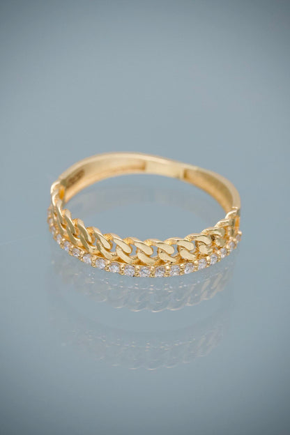 Anillo Cubano con 16pts de Diamante Blanco 1.6gr / Talla 6 1/2 — Oro Amarillo