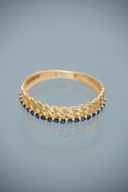 Anillo Cubano con 21pts de Zafiro 1.7gr / Talla 6 1/2 — Oro Amarillo