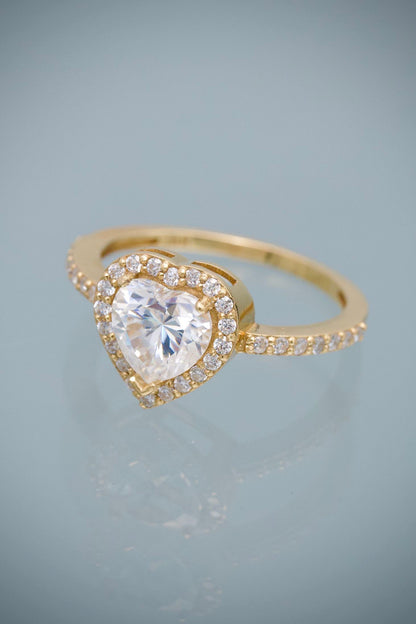 Solitario Corazon con 291pts de Paraiba y 29pts de Moissanitas 2.75gr / Talla 7 — Oro Amarillo