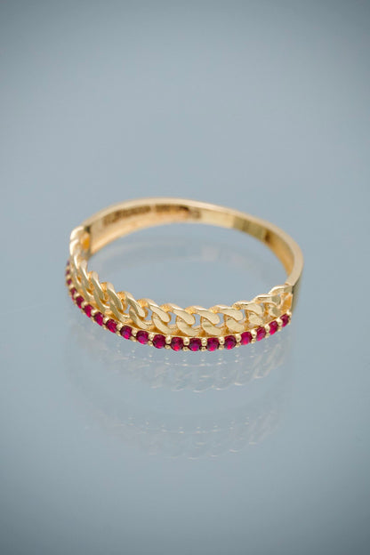 Anillo Cubano con 22pts de Moissanitas Rojas 1.9gr / Talla 8 — Oro Amarillo