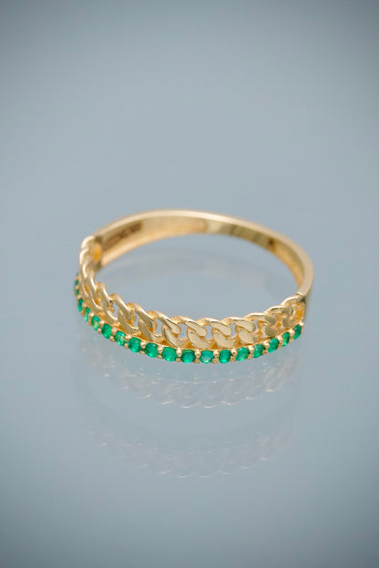 Anillo Cubano con 16pts de Esmeralda 1.7gr / Talla 7 1/4 — Oro Amarillo