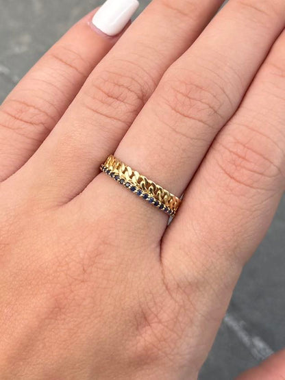 Anillo Cubano con 21pts de Zafiro 1.7gr / Talla 6 1/2 — Oro Amarillo