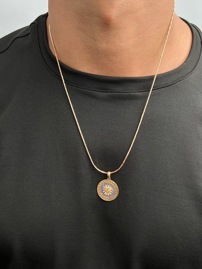 Dije medusa con swarovski azul 5.75gr / Largo 3.1cm — Oro Rosado