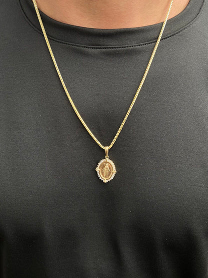 Dije virgen de la milagrosa con swarovski blanco 4.95gr / Largo 3.3cm — Oro Amarillo