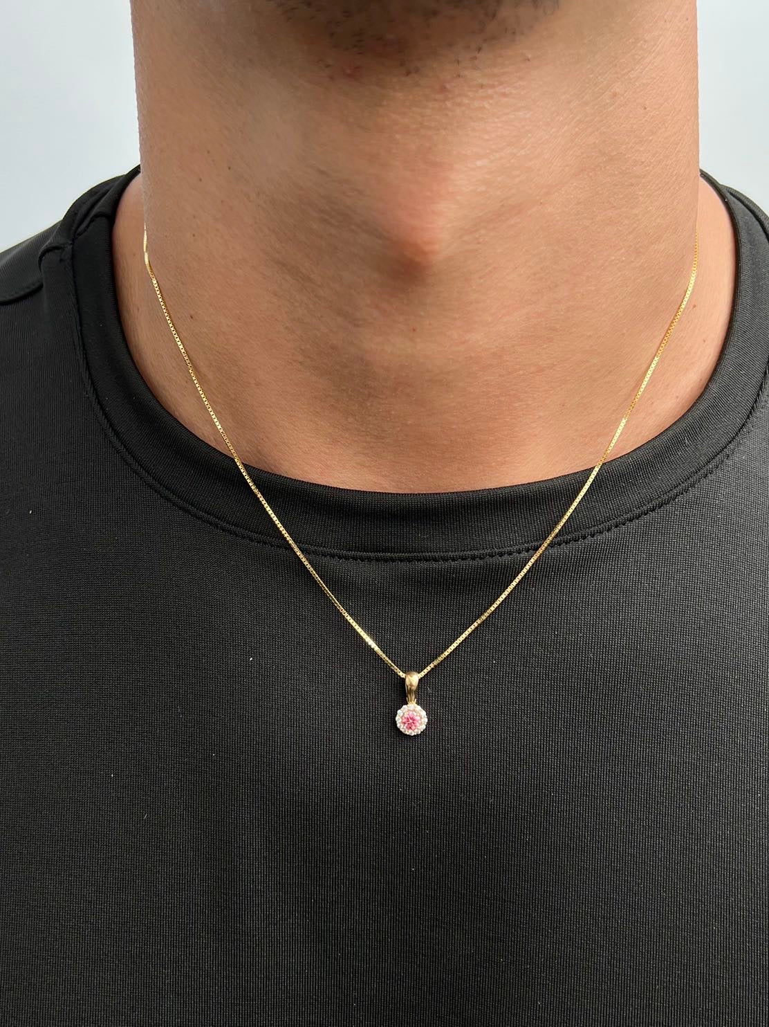 Dije flor con swarovski rosado y blanco 0.95gr / Largo 1.3cm — Oro Amarillo