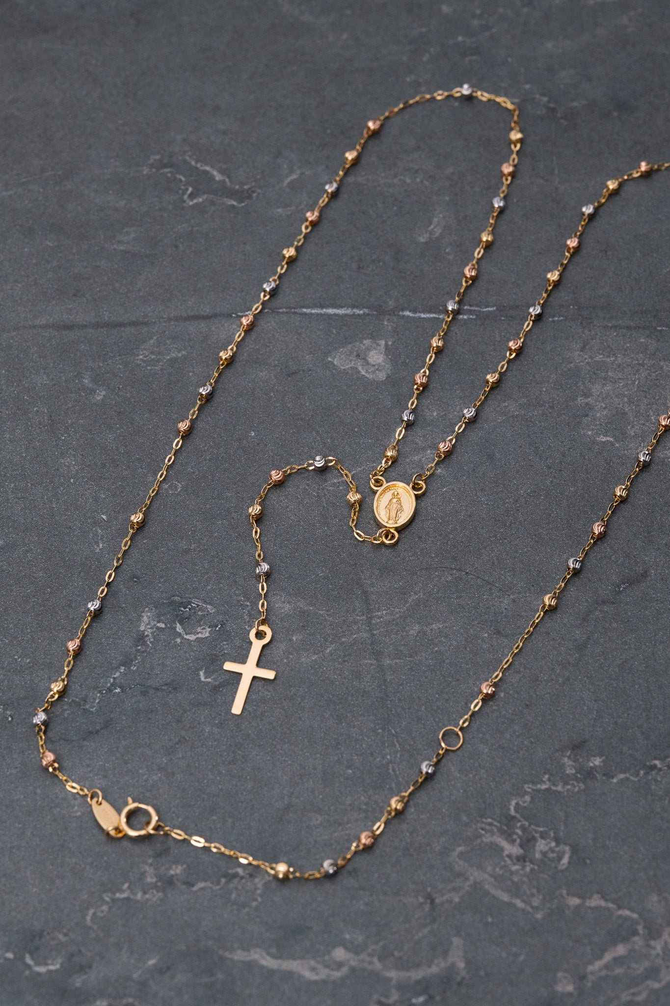 Rosario diamantado virgen de la milagrosa 3.45gr / Largo 50cm / Tres Oros italy +4 M