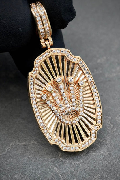 Dije virgen de guadaupe y corona rx con swarovski 16.5gr / Largo 4.5cm — Oro Amarillo
