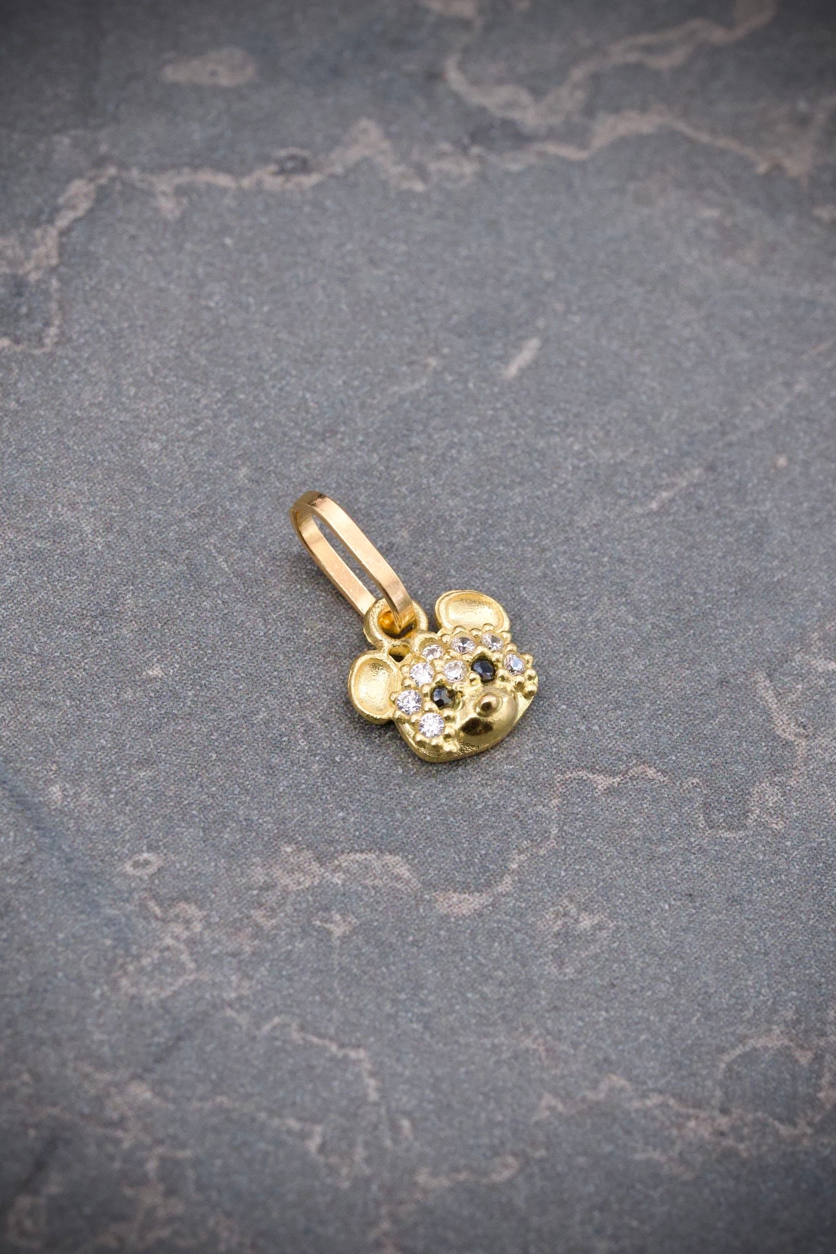 Dije oso con swarovski gris 0.5gr / Largo 1.1cm / Oro Amarillo Nac B