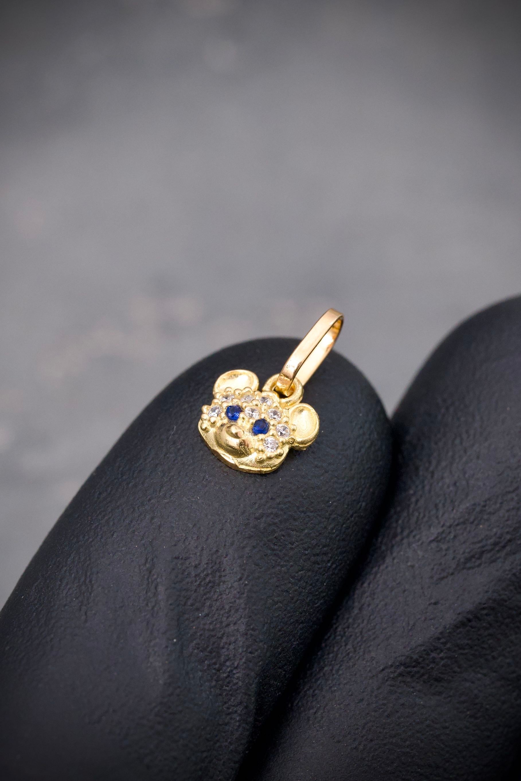 Dije oso con swarovski azul 0.55gr / Largo 1.1cm — Oro Amarillo