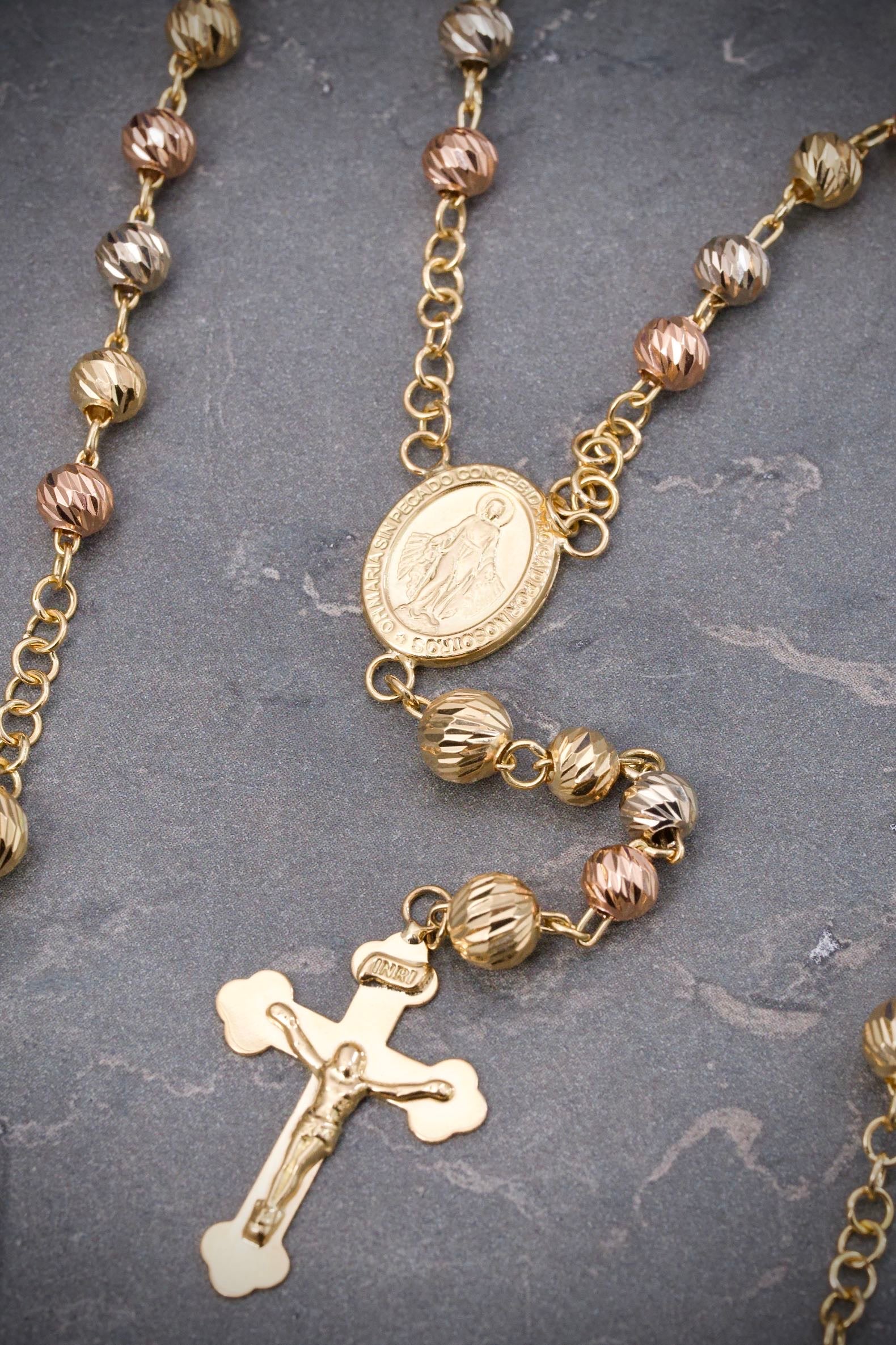 Rosario diamantado virgen de la milagrosa 15.6gr / Largo 60cm / Tres Oros Nac M